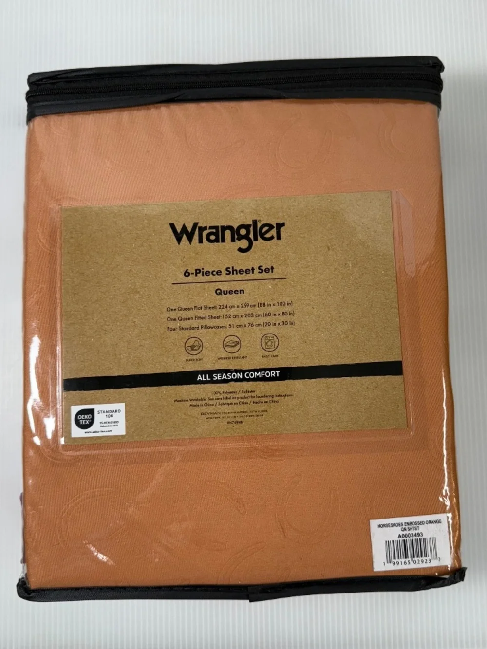 Wrangler 6 Pc‎ Sheet Set Queen Horseshoes Embossed Orange Country Western